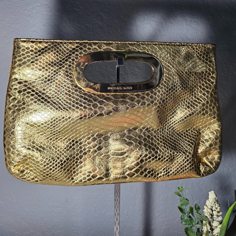 Michael Kors Metallic Python Clutch – Gold Handle – EUC - Picture 3 of 9